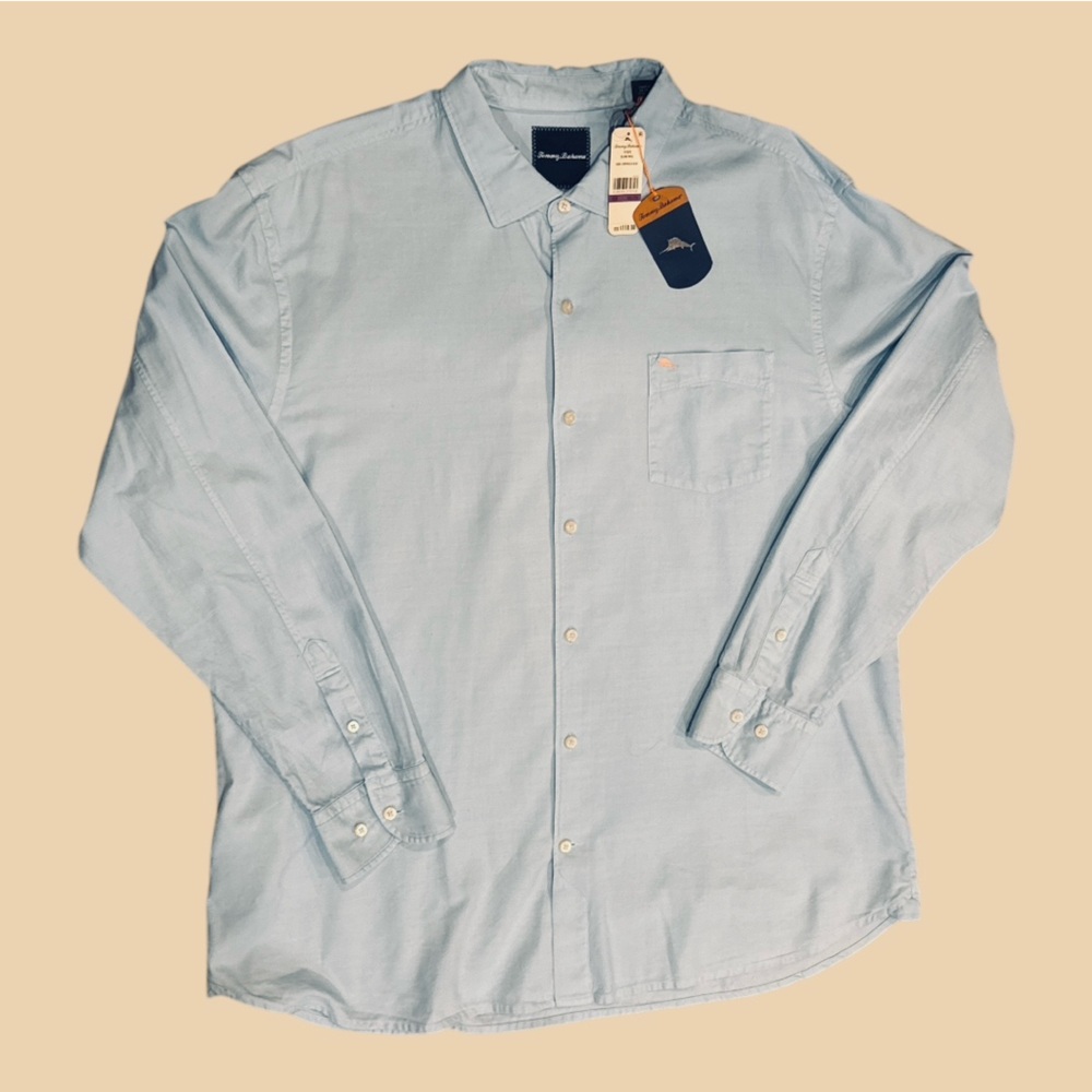 Tommy Bahama Island Twill Cotton Silk LS‎ Button Down Shirt Mens XXL NWT Blue
